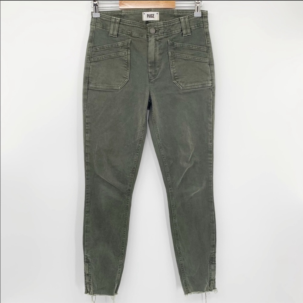 Paige Green Hoxton Ankle Raw Hem Skinny Jeans
